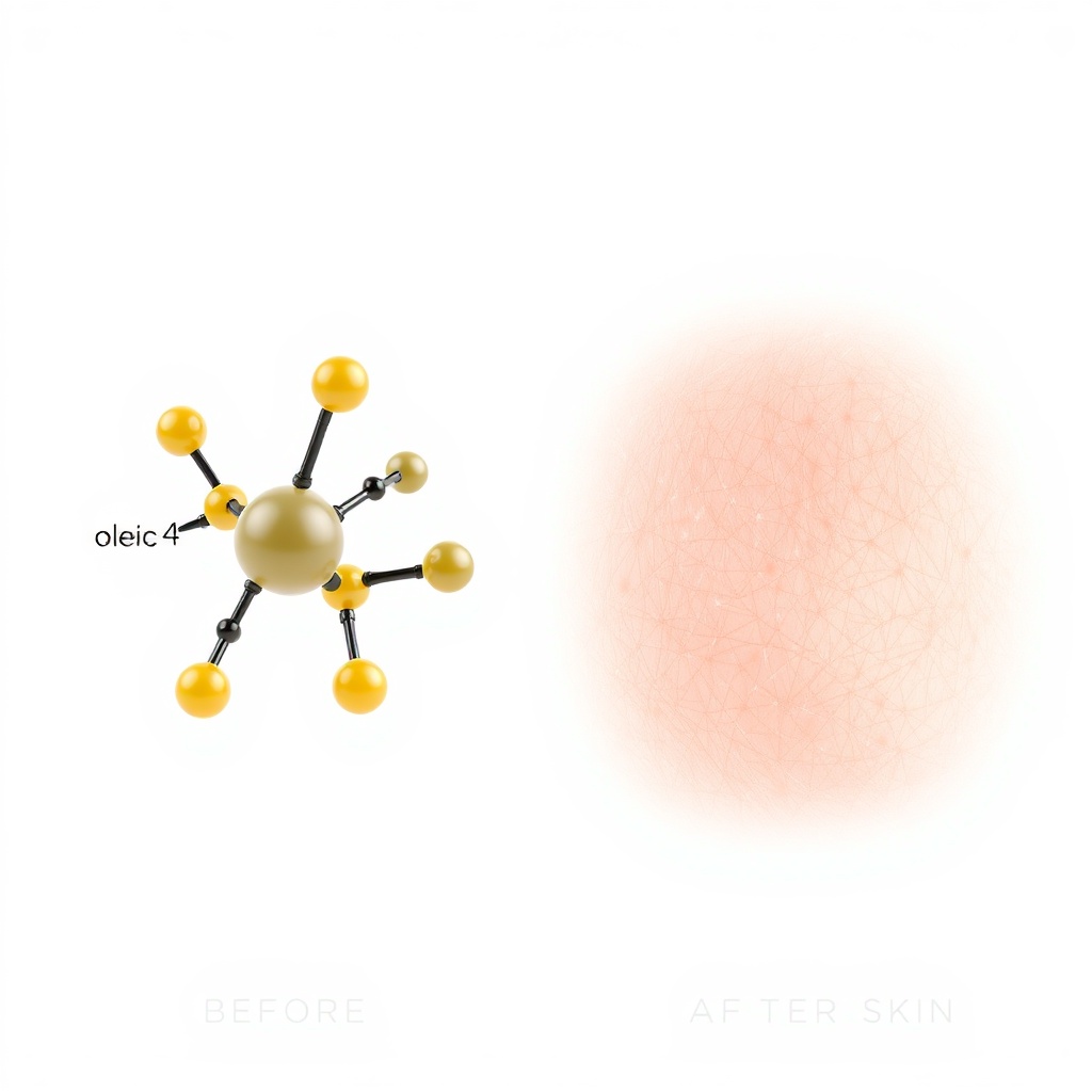 Split-screen of argan oil fatty acid molecular structure and before-after skin hydration comparison